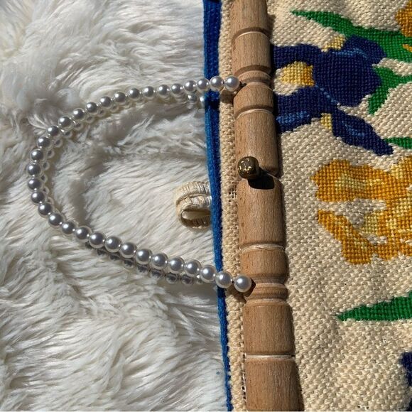 Stunning Vintage Blue & Yellow Pearled Tulip Handbag - Picture 12 of 12